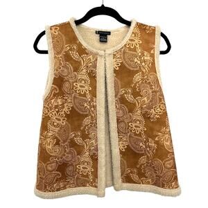 Lauren Hansen Y2K Tan Faux Suede Printed Sherpa Lined Vest Womens Large
